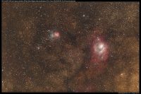 Astrophotograph of Nebulas M8 and M20 (Lagoon and Triffid)